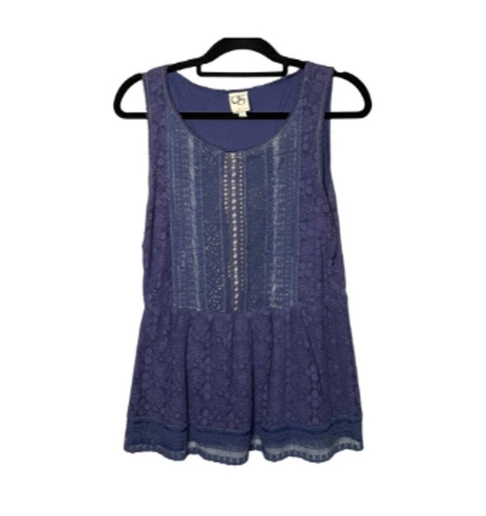 Anthropologie One September Navy Embroidered and Lace Peplum Blouse Large